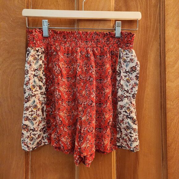 Angie Women's Paperbag Printed Short, Red, Floral, Boho, Festival, Sz M - Picture 4 of 9